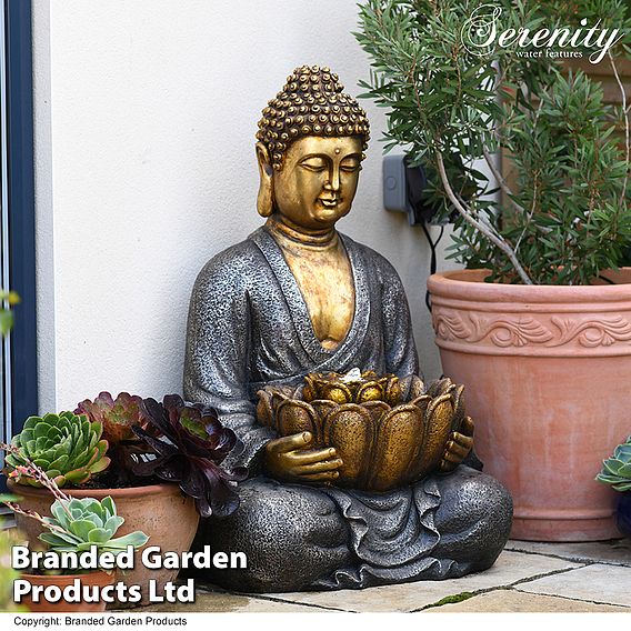 Large Gold Effect Sitting Buddha Water Feature