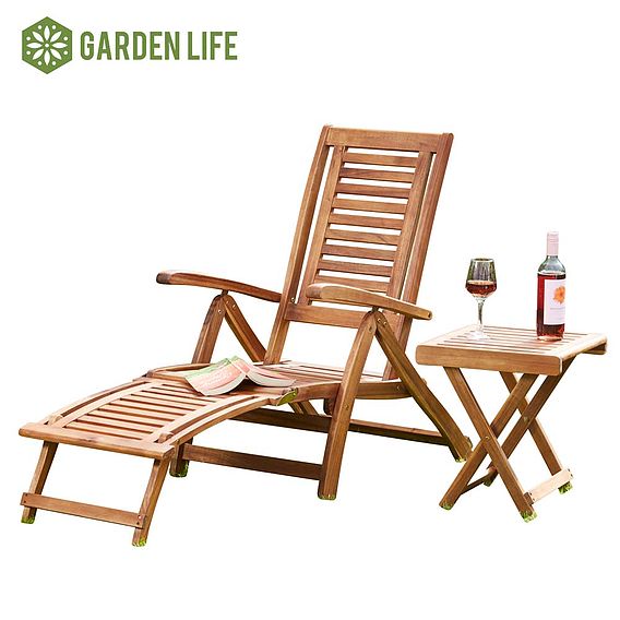 Garden Life Acacia Folding Steamer Deck Chair